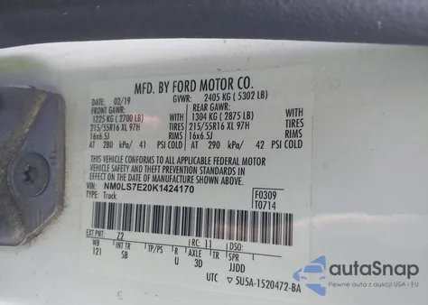 2019 Ford Transit Connect Xl из США, поврежденный, VIN NM0LS7E20K1424170